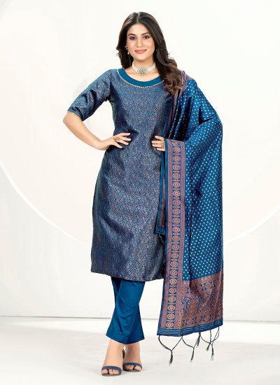 Teal Banarasi Silk Pant Style Suit