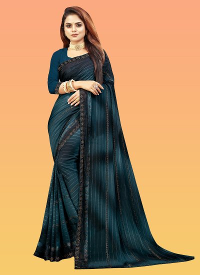 Teal Ceremonial Fancy Fabric Trendy Saree
