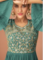 Teal Embroidered Festival Designer Pakistani Suit