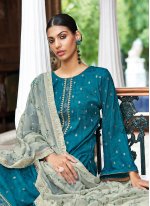 Teal Embroidered Jacquard Designer Pakistani Salwar Suit