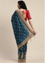Teal Embroidered Silk Designer Traditional Saree
