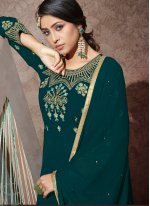 Teal Embroidered Trendy Anarkali Salwar Suit