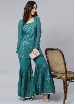 Teal Lace Festival Readymade Salwar Suit