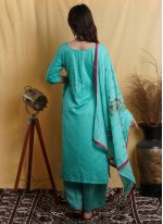 Teal Thread Work Party Palazzo Salwar Suit
