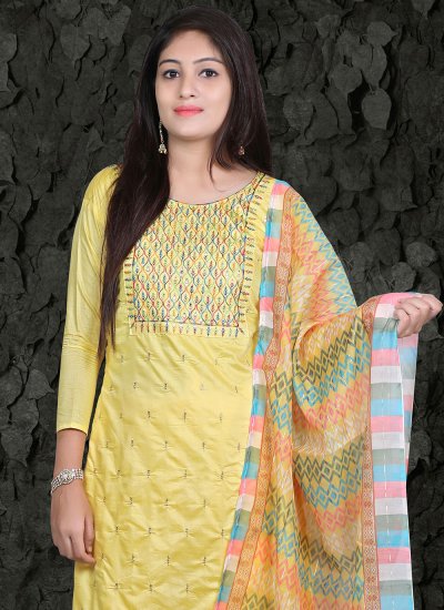Tempting Chanderi Silk Embroidered Readymade Salwar Suit