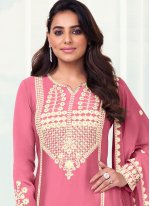 Tempting Embroidered Pink Sharara Set 