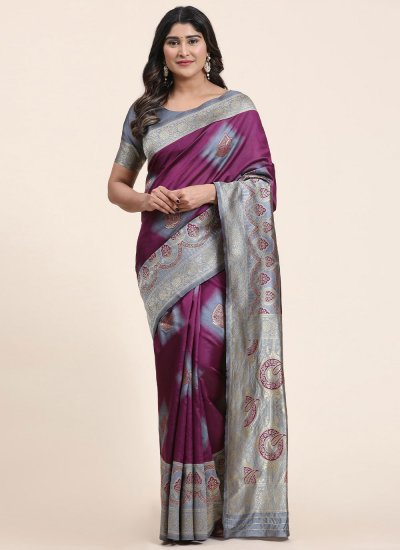 Tempting Purple Weaving Trendy Saree