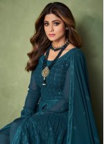 Tempting Shamita Shetty Teal Pure Georgette Readymade Designer Suit