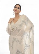 Thread Georgette Designer Saree in White