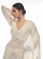 Thread Georgette Designer Saree in White