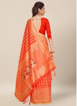 Thread Work Silk Traditional Saree in Red