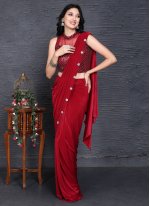 Thrilling Diamond Red Designer Saree