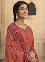 Thrilling Embroidered Peach Designer Palazzo Salwar Suit 