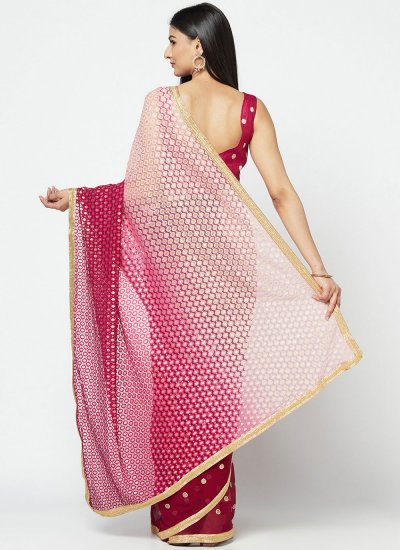 Thrilling Fancy Faux Georgette Magenta and Pink Shaded Saree