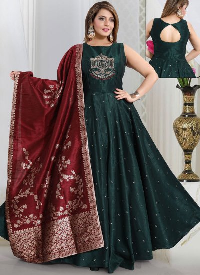 Thrilling Green Handwork Readymade Suit