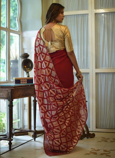 Thrilling Maroon Sequins Georgette Contemporary Saree