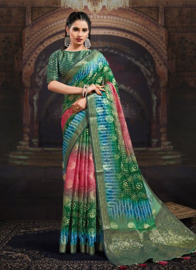 Thrilling Multi Colour Digital Print Fancy Fabric Designer Saree