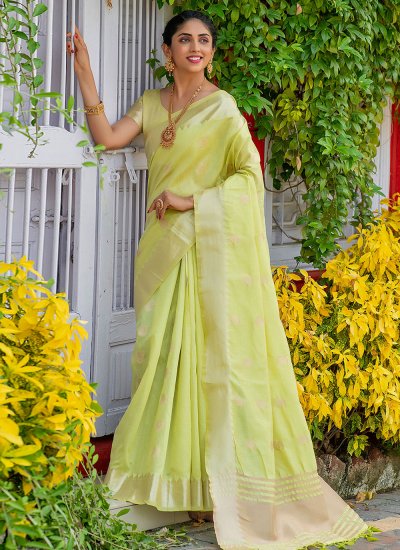 Thrilling Woven Silk Green Contemporary Saree
