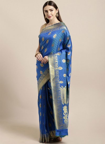 Tiptop Blue Weaving Kanjivaram Silk Traditional Designer Saree