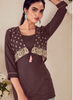 Tiptop Brown Embroidered Rayon Party Wear Kurti