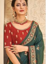 Tiptop Crepe Silk Green Embroidered Contemporary Style Saree