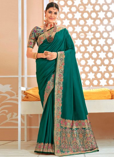 Tiptop Green Woven Silk Contemporary Saree