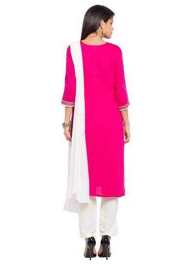 Tiptop Hot Pink Embroidered Cotton Readymade Salwar Kameez