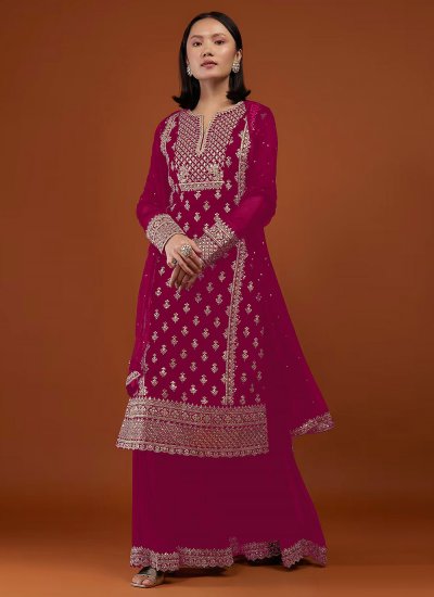 Tiptop Sequins Hot Pink Palazzo Salwar Suit 