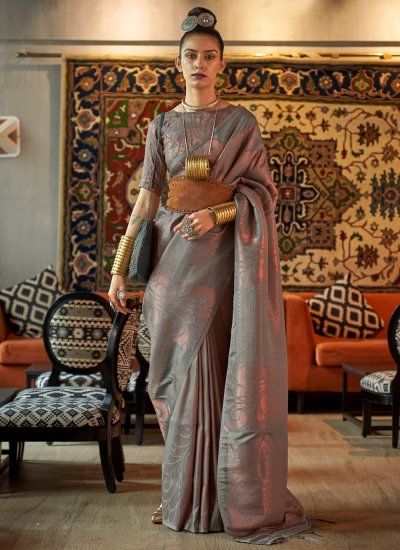 Tiptop Weaving Grey Silk Saree
