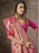 Tiptop Weaving Pink Jacquard Silk Traditional Designer Saree
