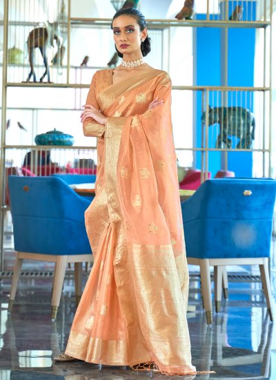 Tissue Weaving Traditional Designer Saree in Peach