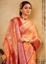 Tissue Weaving Trendy Saree in Peach