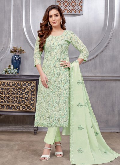 Titillating Cotton Green Pant Style Suit