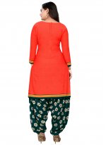 Titillating Fancy Fabric Red Printed Patiala Suit