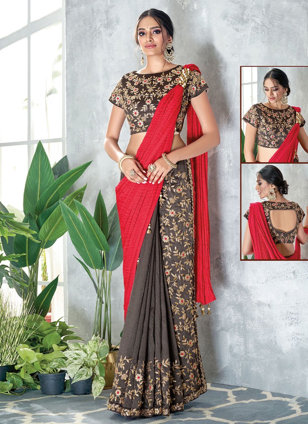 Black Ready Made Pleated Saree