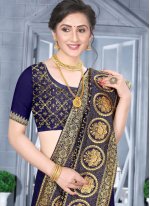 Traditional Designer Saree Embroidered Fancy Fabric in Navy Blue