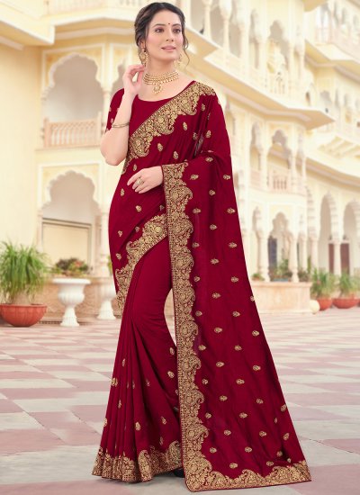 Buy Naeusa Designer Banarasi Katan Ambose Jangla Jaal Saree Maroon Colour  with Blouse for Women Online at Best Prices in India - JioMart.