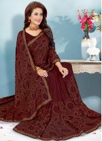 Traditional Designer Saree Fancy Art Silk in Brown