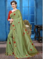 Traditional Designer Saree Patch Border Silk in Green