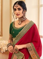 Traditional Designer Saree Patch Border Vichitra Silk in Magenta