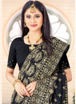 Traditional Designer Saree Stone Work Vichitra Silk in Black