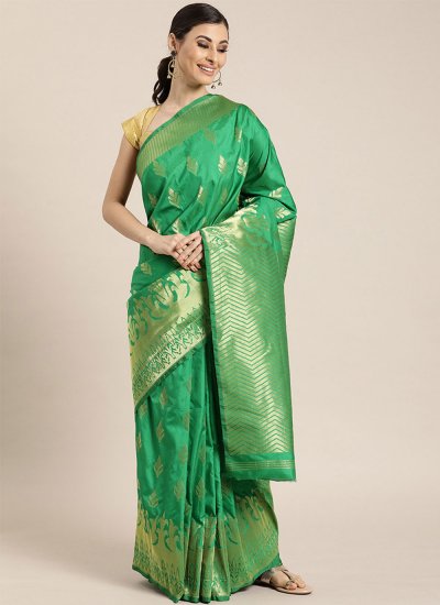 Traditional Designer Saree Weaving Kanjivaram Silk in Green