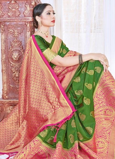 Traditional Designer Saree Woven Art Banarasi Silk in Green