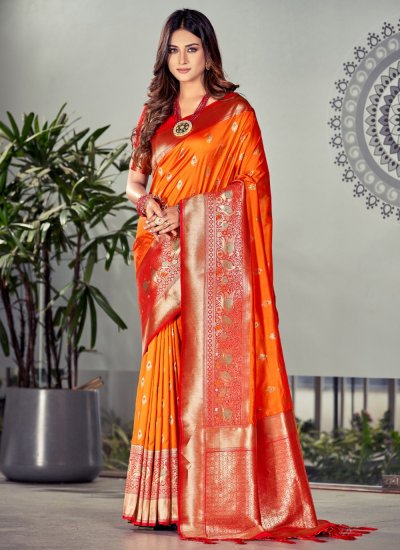 Traditional Saree Designer Satin Silk in Orange