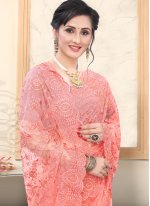 Traditional Saree Embroidered Net in Rose Pink