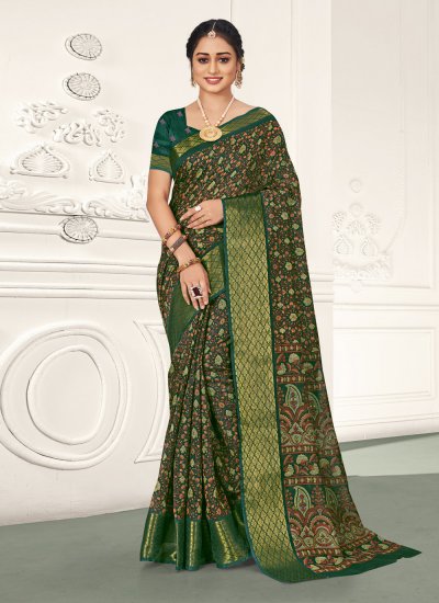 Traditional Saree Printed Cotton in Green