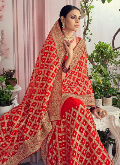 Traditional Saree Stone Georgette in Red