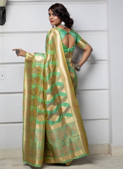 Traditional Saree Weaving Banarasi Silk in Green