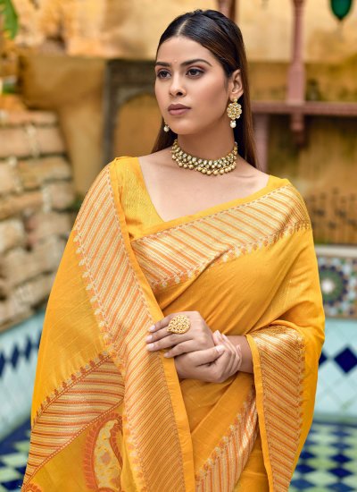 
                            Traditional Saree Weaving Cotton Silk in Yellow