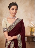 Transcendent Beige and Wine Sequins Chinon Shaded Saree